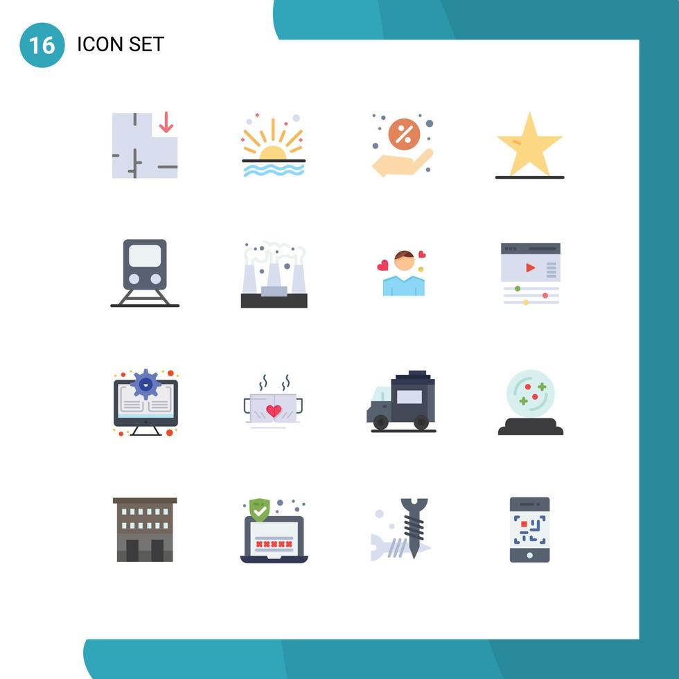 16 universell platt färger uppsättning för webb och mobil tillämpningar tåg järnväg försäljning stjärna natur redigerbar packa av kreativ vektor design element