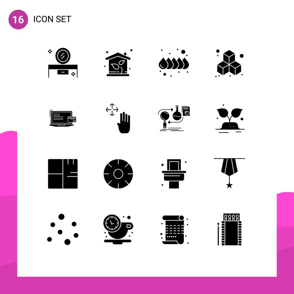 mobil gränssnitt fast glyf uppsättning av 16 piktogram av kreditera kort företag fast egendom betalning låda redigerbar vektor design element