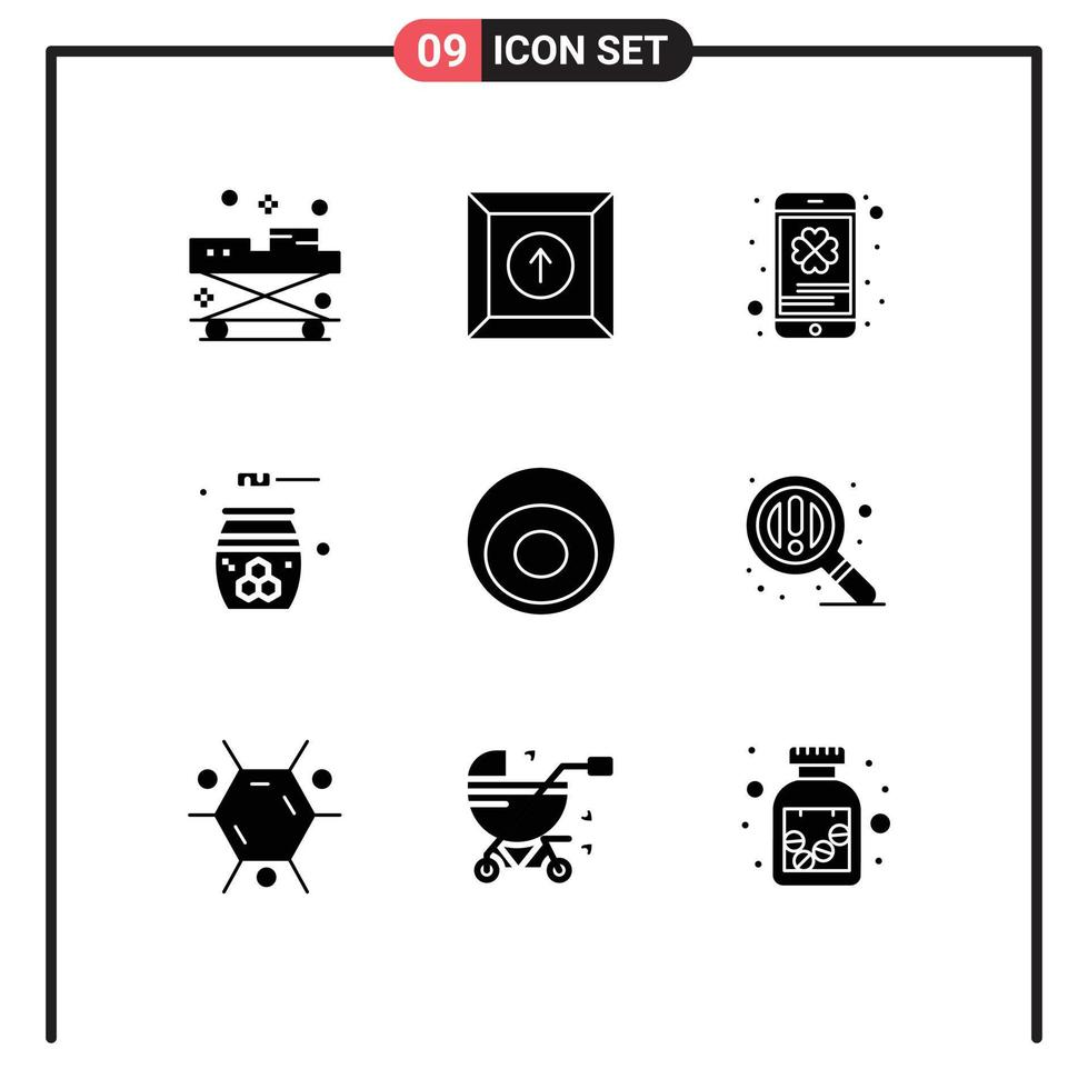 Gruppe von 9 soliden Glyphen Zeichen und Symbolen für Zubehör Honig Handypflege Schönheit editierbare Vektordesign-Elemente vektor
