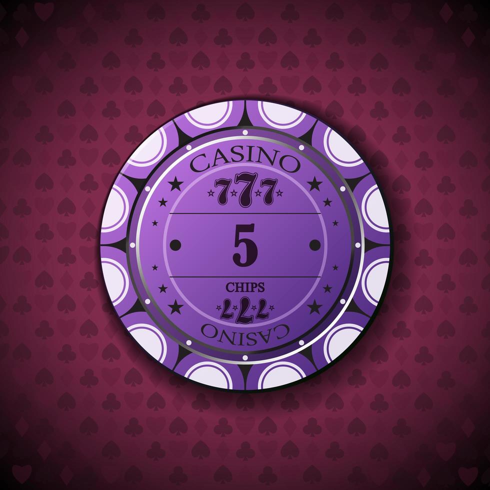 Pokerchip nominal fünf, auf Kartensymbolhintergrund vektor
