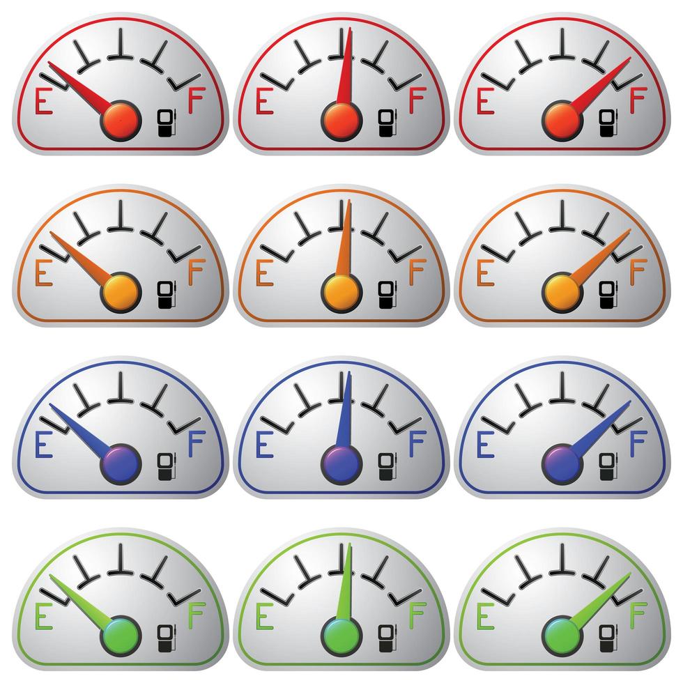 uppsättning bränslemätare isolerad på vit bakgrund vektor