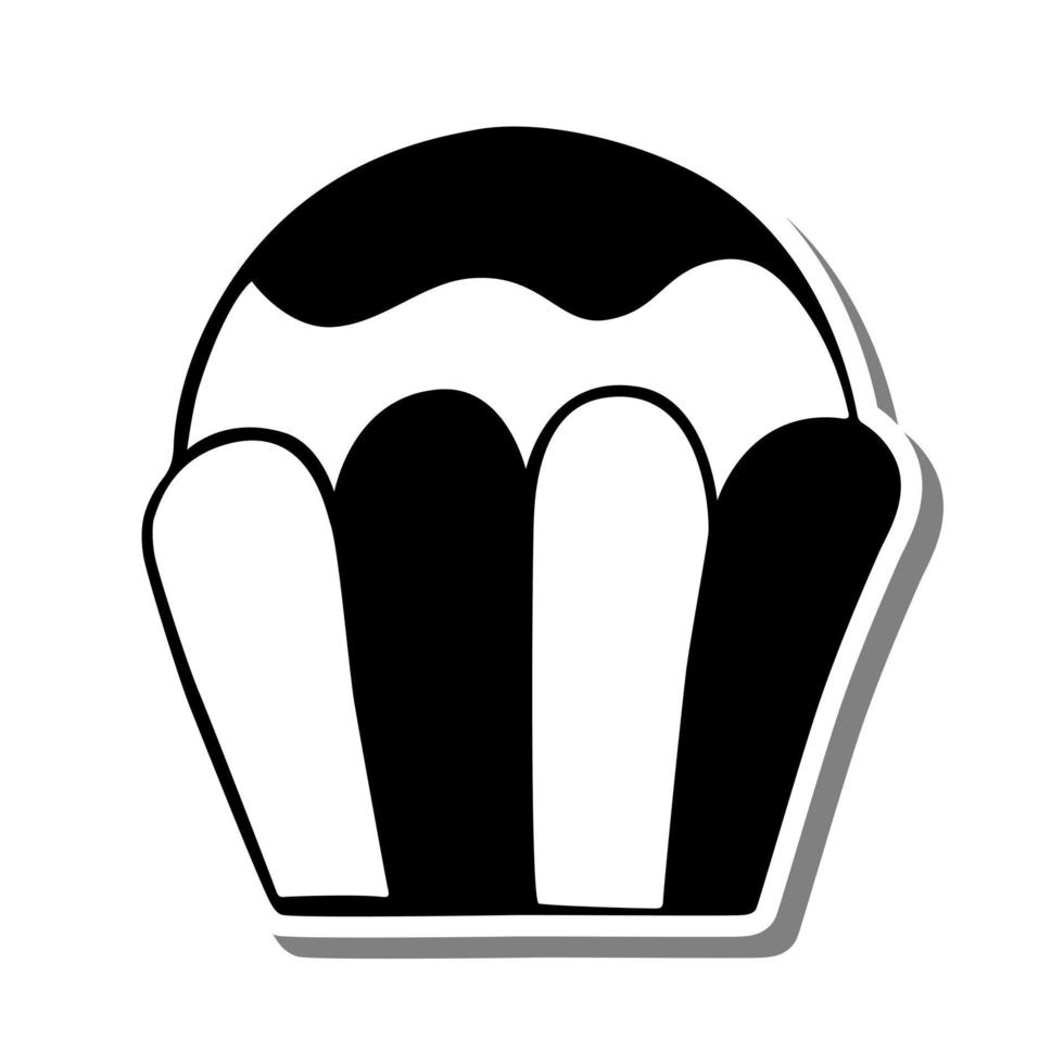 einfarbiger Cupcake auf weißer Silhouette und grauem Schatten. vektorillustration für dekoration oder irgendein design. vektor