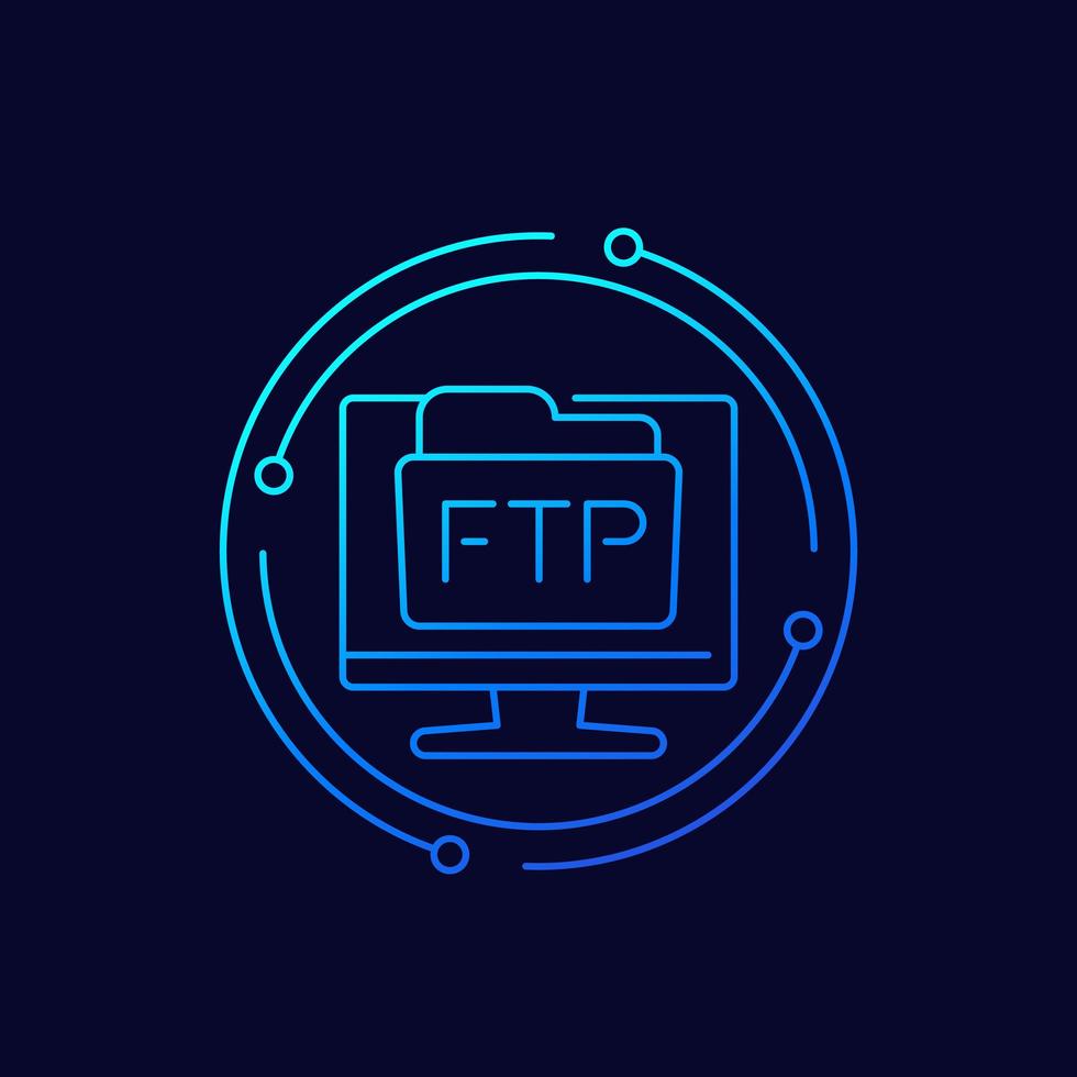 ftp mapp linjär ikon med en dator vektor