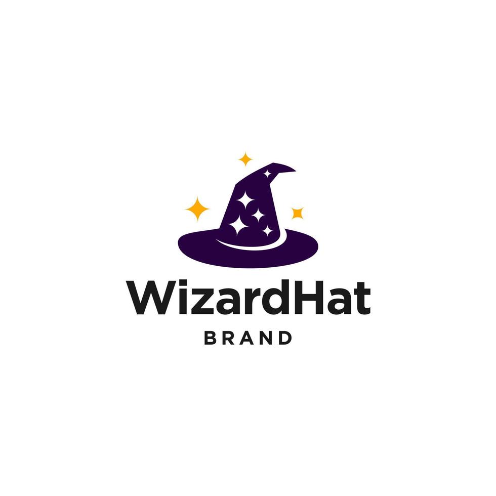 trollkarl hatt ikon logotyp vektor design illustration med stjärnor och blinka, häxa klassisk halloween hatt