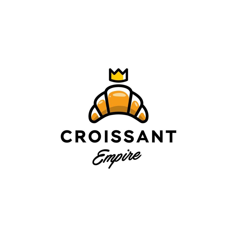 Croissant mit Kronenvektor-Maskottchen-Symbol-Logo-Illustrationsaufkleber mit Umriss, Bäckerei-Markendesign vektor