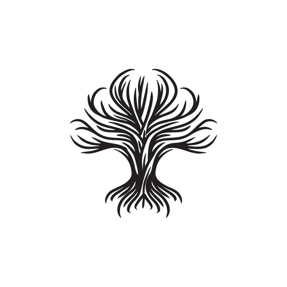 Baumwurzel-Illustrations-Logo-Symbol, trockener toter Baum-Illustrations-Logo-Design vektor