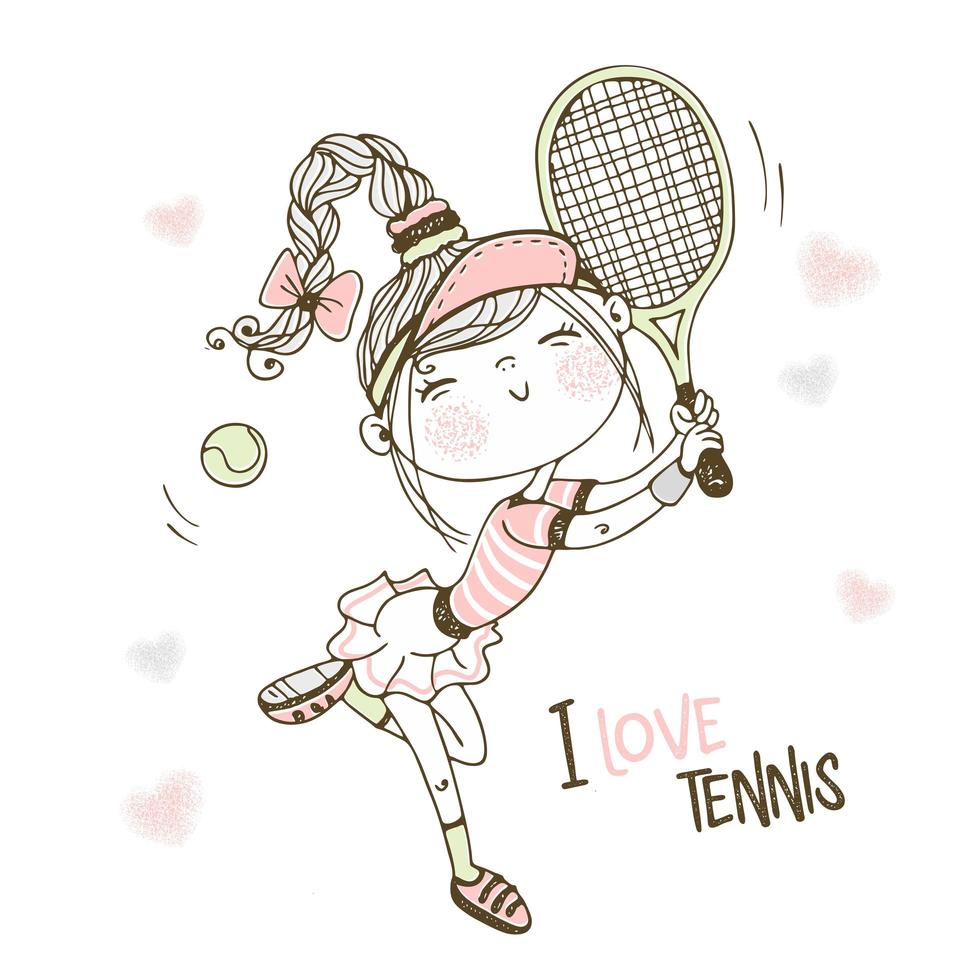 süßes Mädchen Tennis spielen vektor