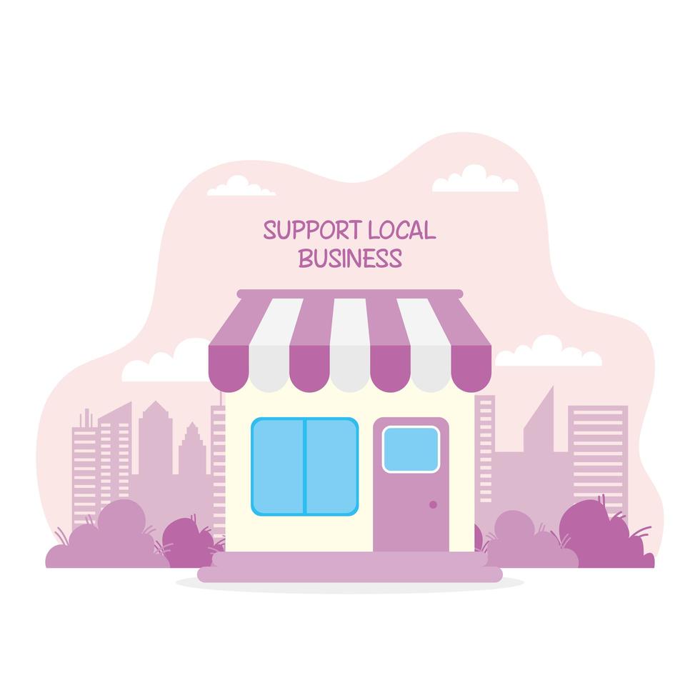 stödja lokal affärskampanj med butiksbyggnad vektor