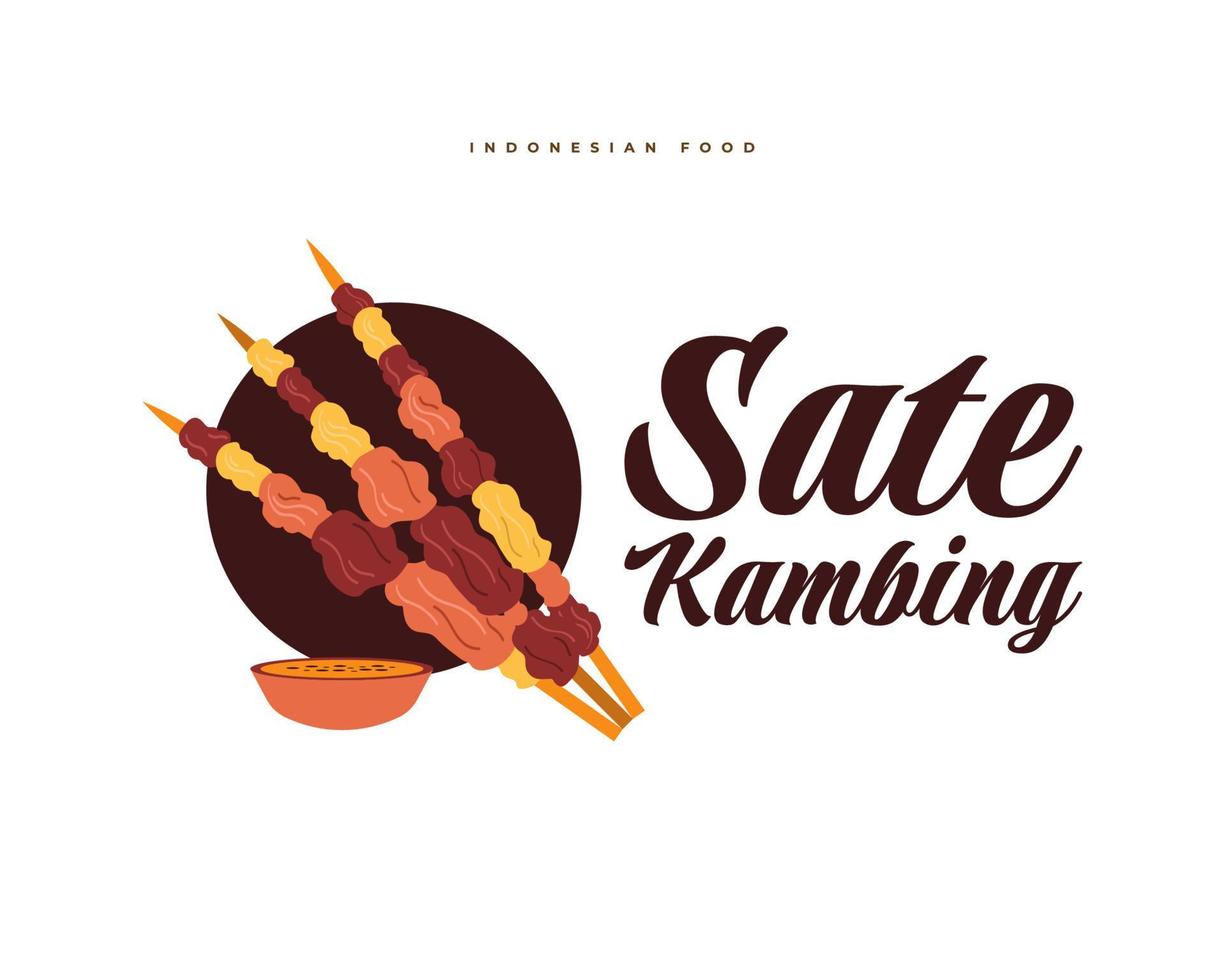 illustration von sate kambing oder lamm satay, beliebtes menü oder essen in indonesien, serviert mit sojasoße vektor