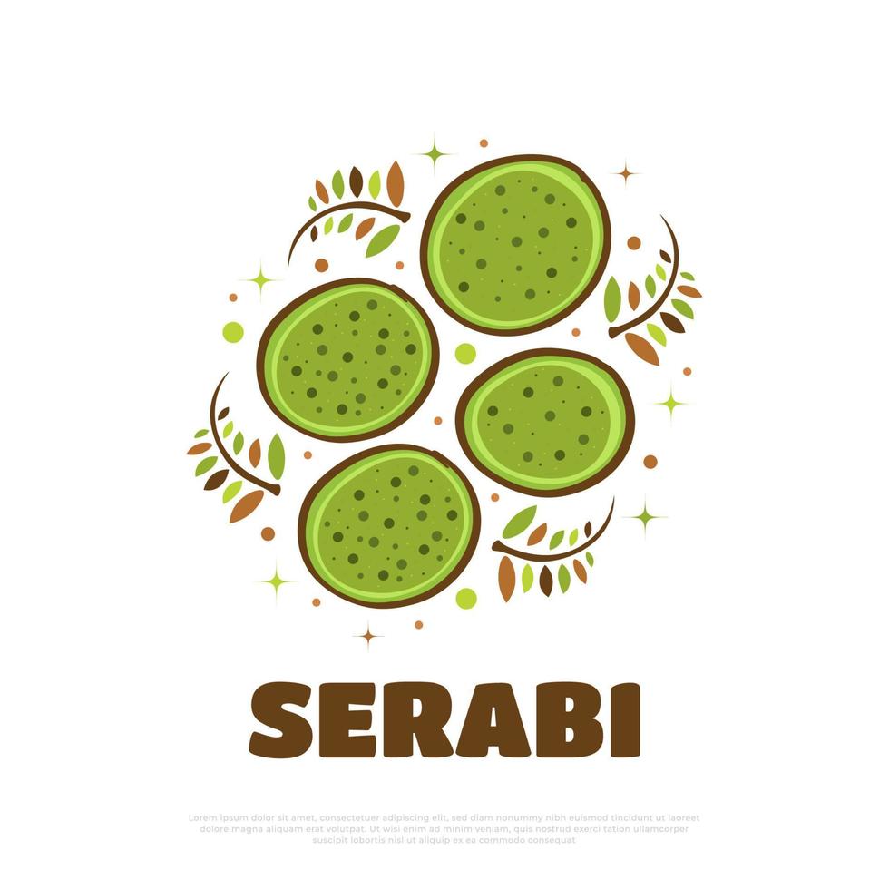 illustration av indonesiska mat som heter serabi. indonesiska pannkaka tillverkad från ris mjöl och kokos mjölk med blad tallrik vektor