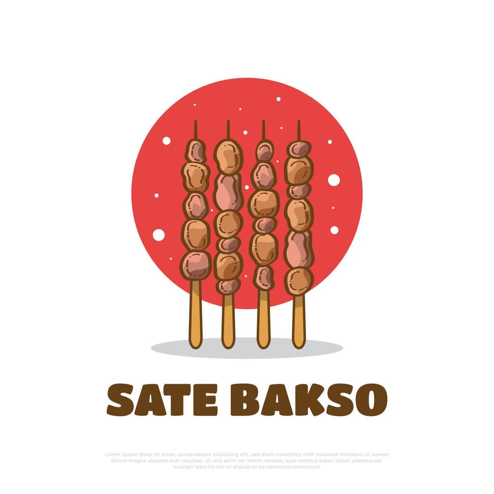 illustration av sate bakso, indonesiska mat eller mellanmål. grillad satay köttbulle vektor illustration