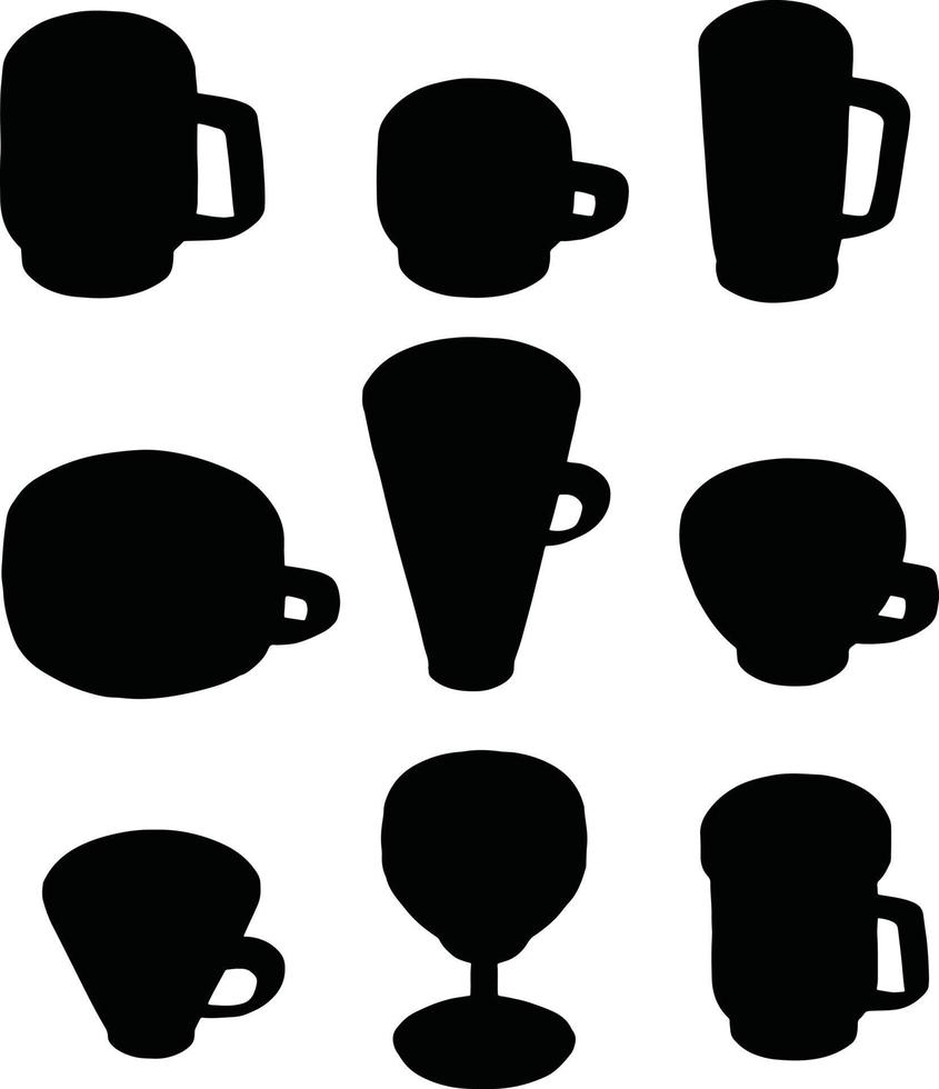 tekannor och muggar, kaffe koppar vektor silhuett illustration. vektor