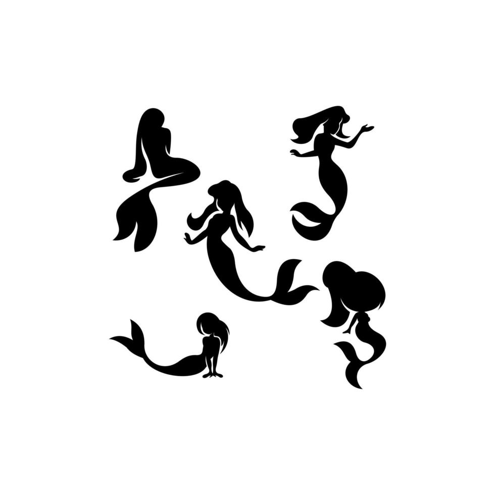 Meerjungfrau-Set-Silhouette-Symbol-Logo vektor