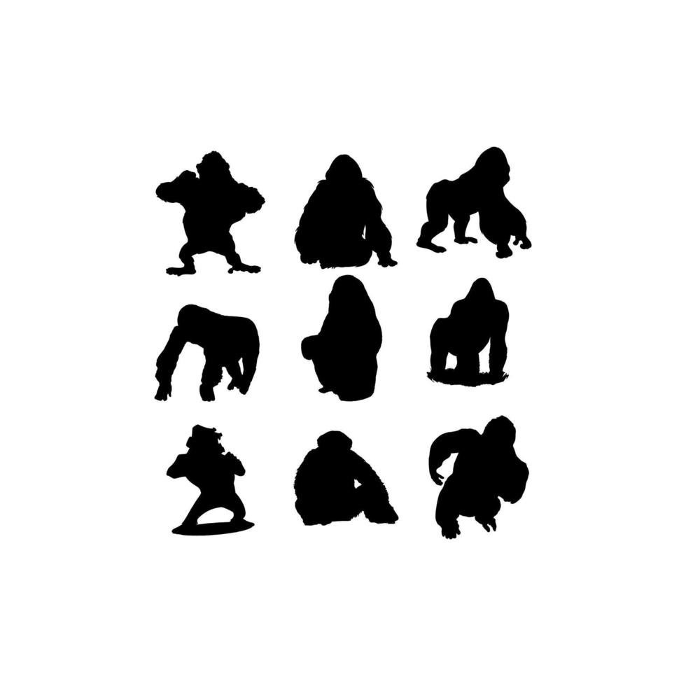 gorilla djur- uppsättning silhuett samling kreativ design vektor