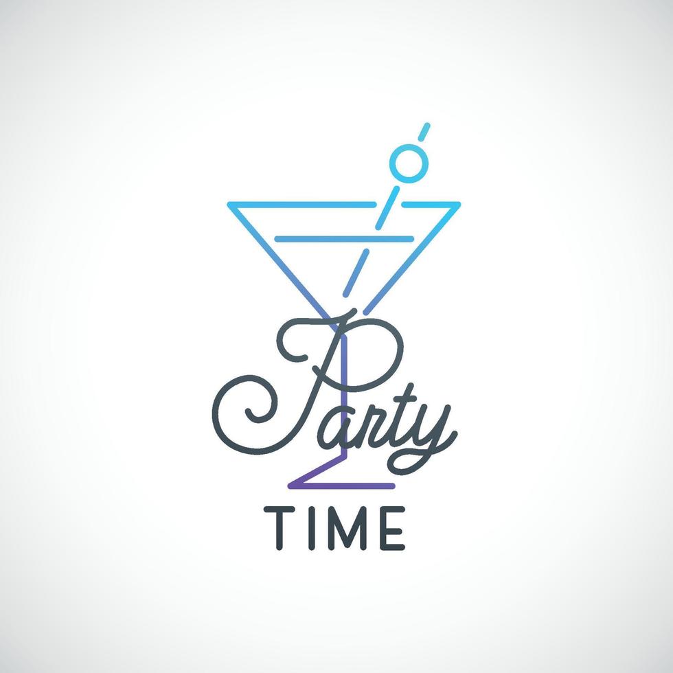 cocktail fest enkel emblem. cocktail glas ikon och text fest tid. vektor illustration.