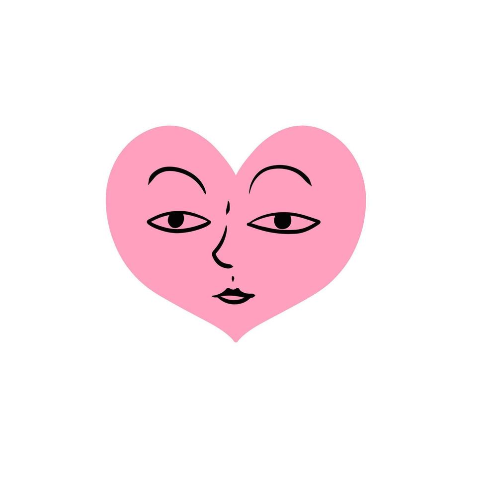 handgezeichnetes Herz. rosa symbol der romantik mit gesicht und augen. gekritzelbeziehungen, romantik und valentinstag. Skizzenkarikatur vektor