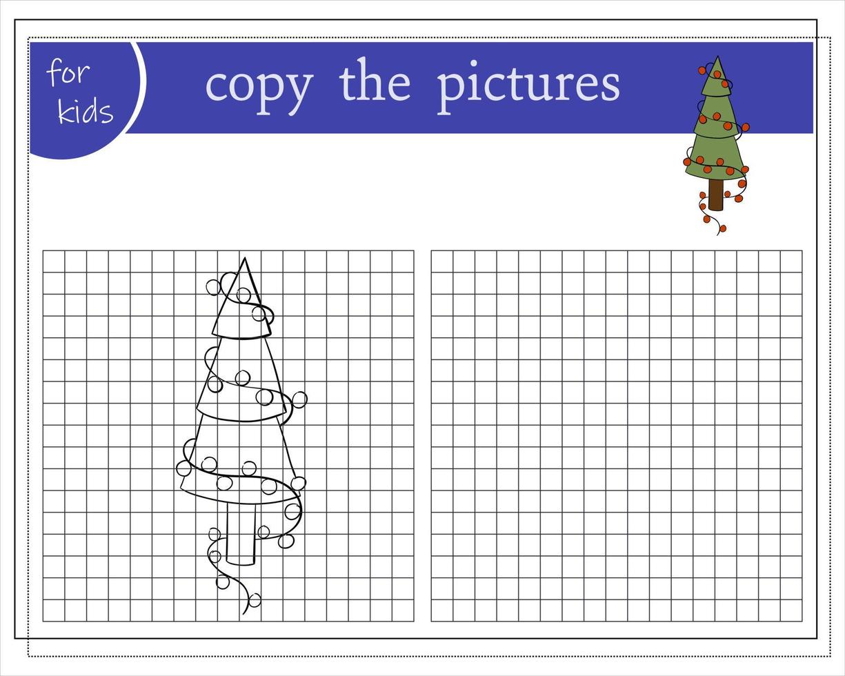 kopia de bild, pedagogisk spel för ungar, tecknad serie jul träd. vektor