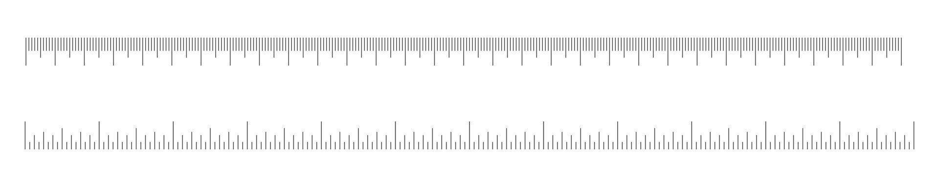 centimeter och ihch linjal skalor uppsättning. horisontell mätning Diagram med pålägg. distans, höjd eller längd mått verktyg mall vektor
