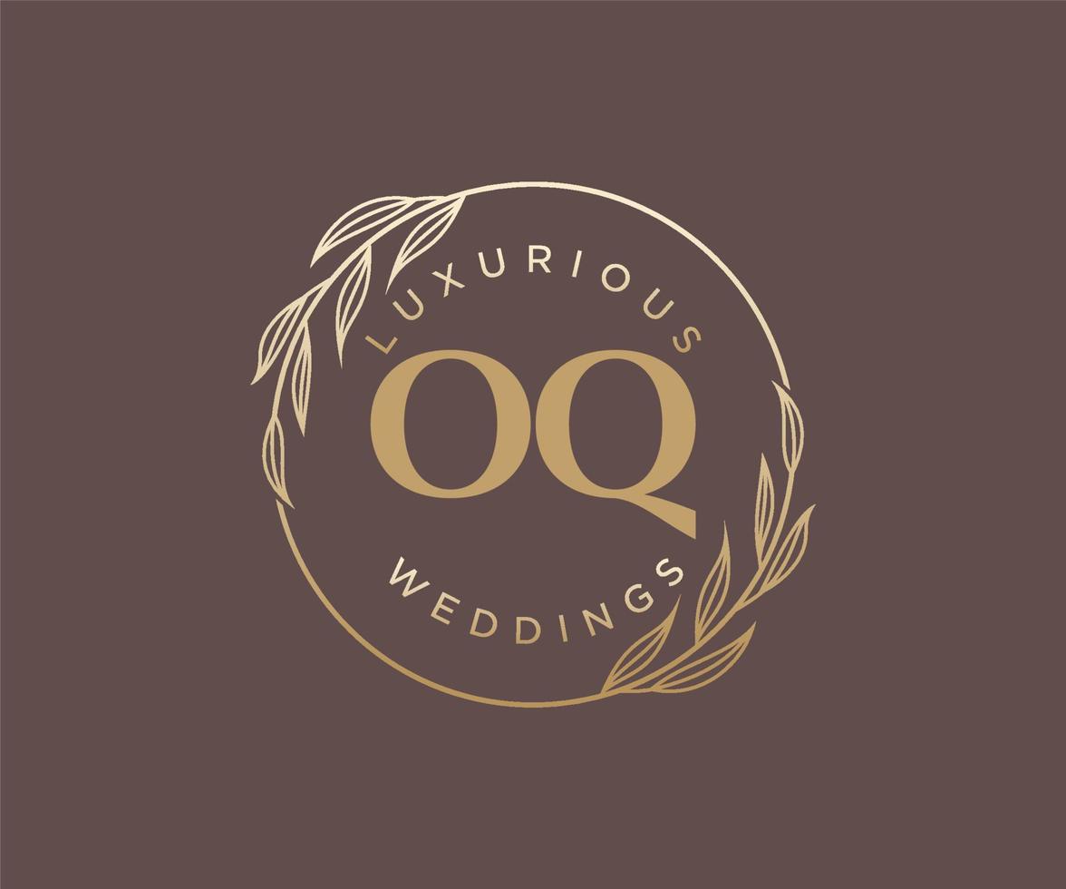o Q initialer brev bröllop monogram logotyper mall, hand dragen modern minimalistisk och blommig mallar för inbjudan kort, spara de datum, elegant identitet. vektor