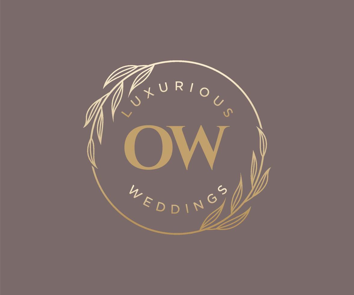 ow initials brief hochzeitsmonogramm logos vorlage, handgezeichnete moderne minimalistische und florale vorlagen für einladungskarten, save the date, elegante identität. vektor