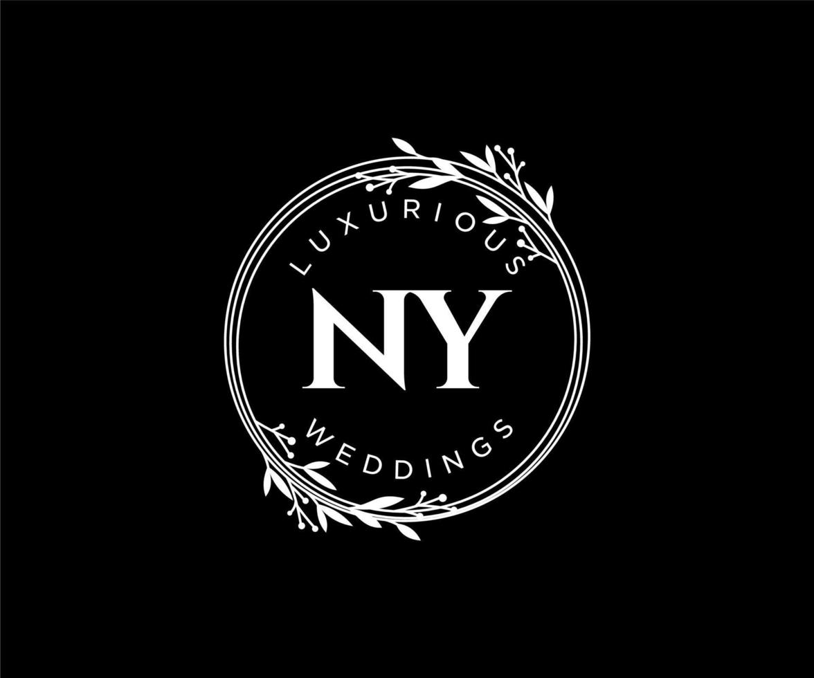 ny Initialen Brief Hochzeit Monogramm Logos Vorlage, handgezeichnete moderne minimalistische und florale Vorlagen für Einladungskarten, Datum speichern, elegante Identität. vektor