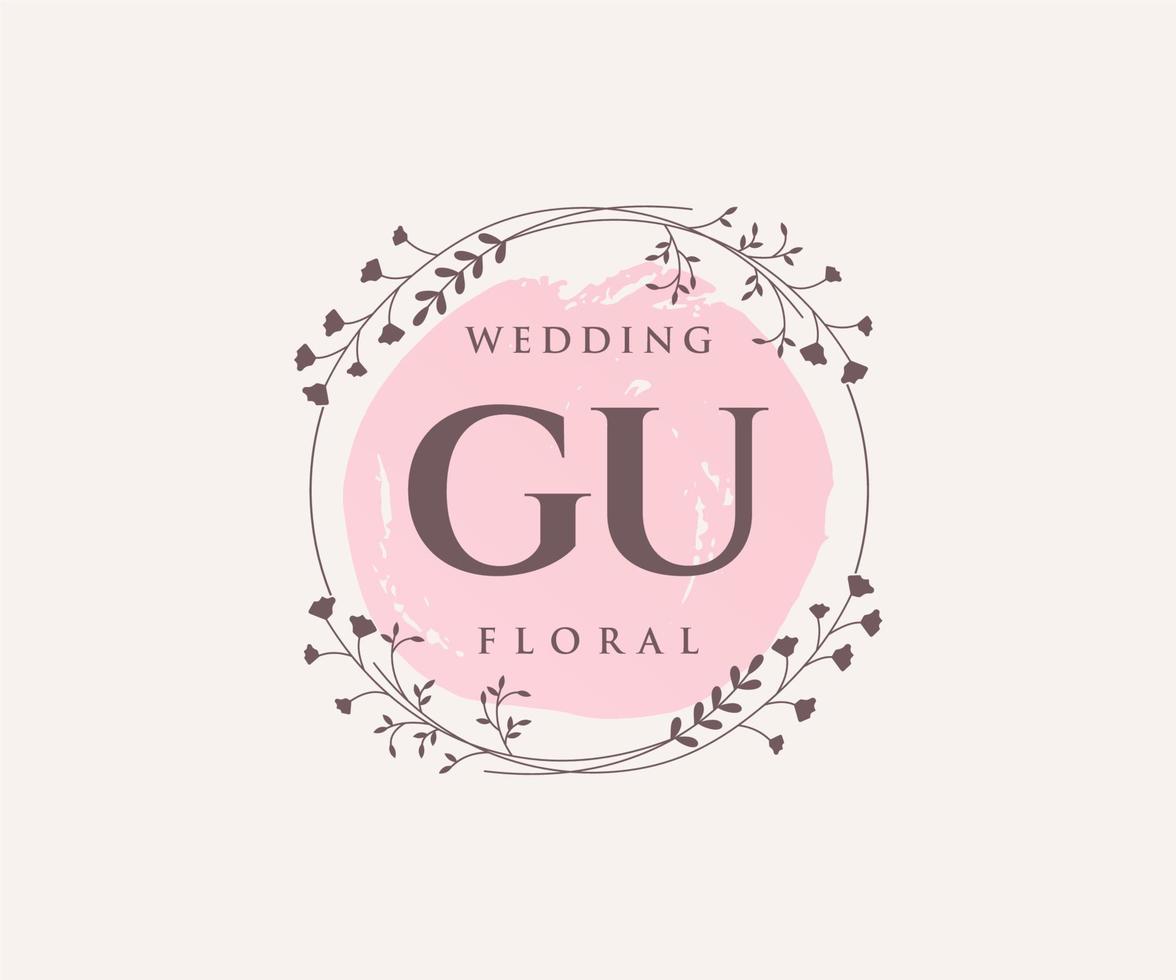 Gu Initialen Brief Hochzeit Monogramm Logos Vorlage, handgezeichnete moderne minimalistische und florale Vorlagen für Einladungskarten, Datum speichern, elegante Identität. vektor