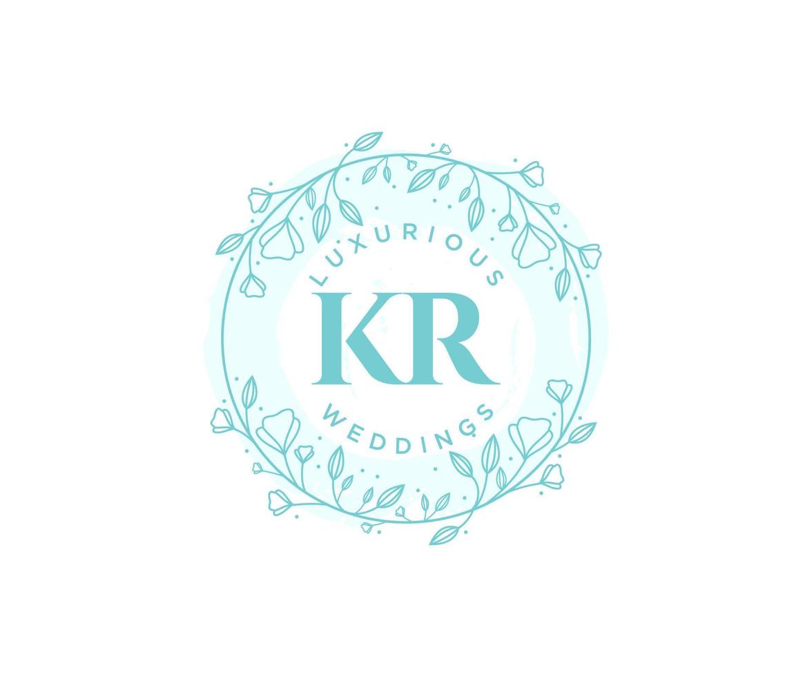 kr Initialen Brief Hochzeit Monogramm Logos Vorlage, handgezeichnete moderne minimalistische und florale Vorlagen für Einladungskarten, Datum speichern, elegante Identität. vektor