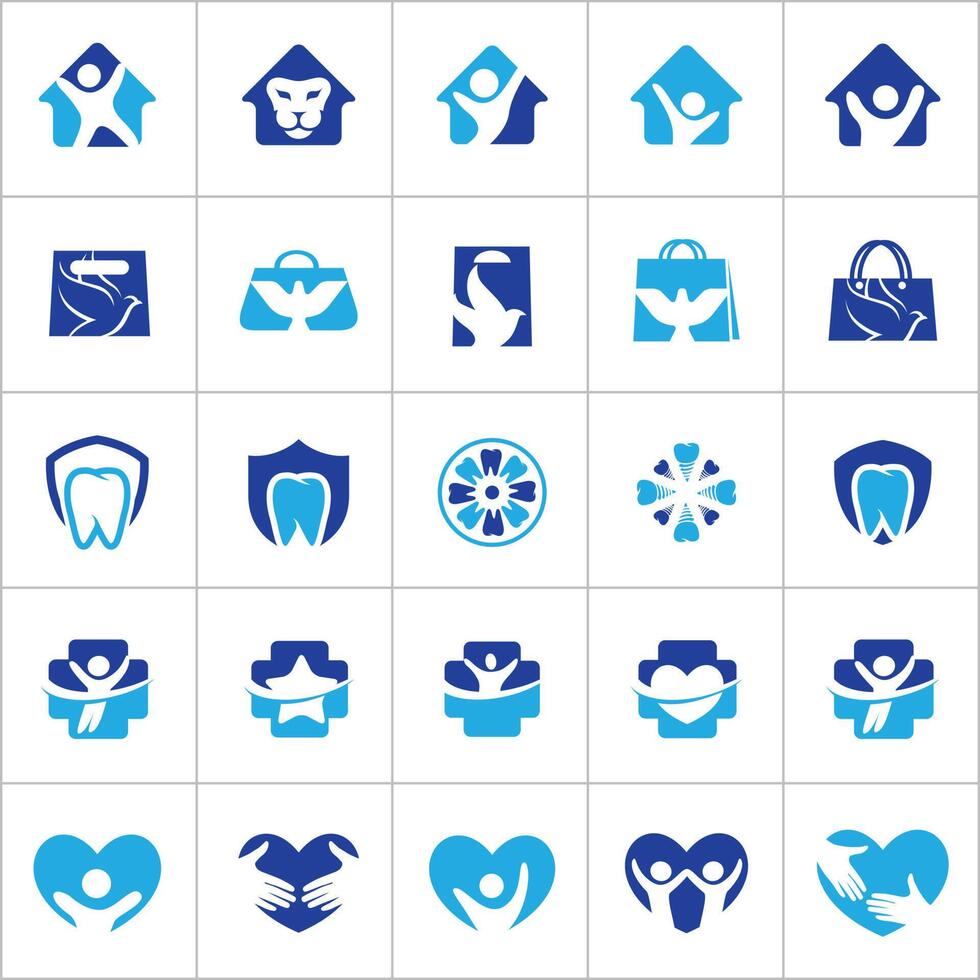 Mega-Set-Logo-Vektordesigns. affe, dental, reise, home logos, vektor