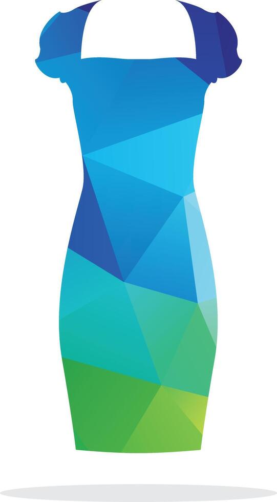 buntes Kleid, Frauenkleid im Low-Poly-Stil, Hexagon-Anzug vektor