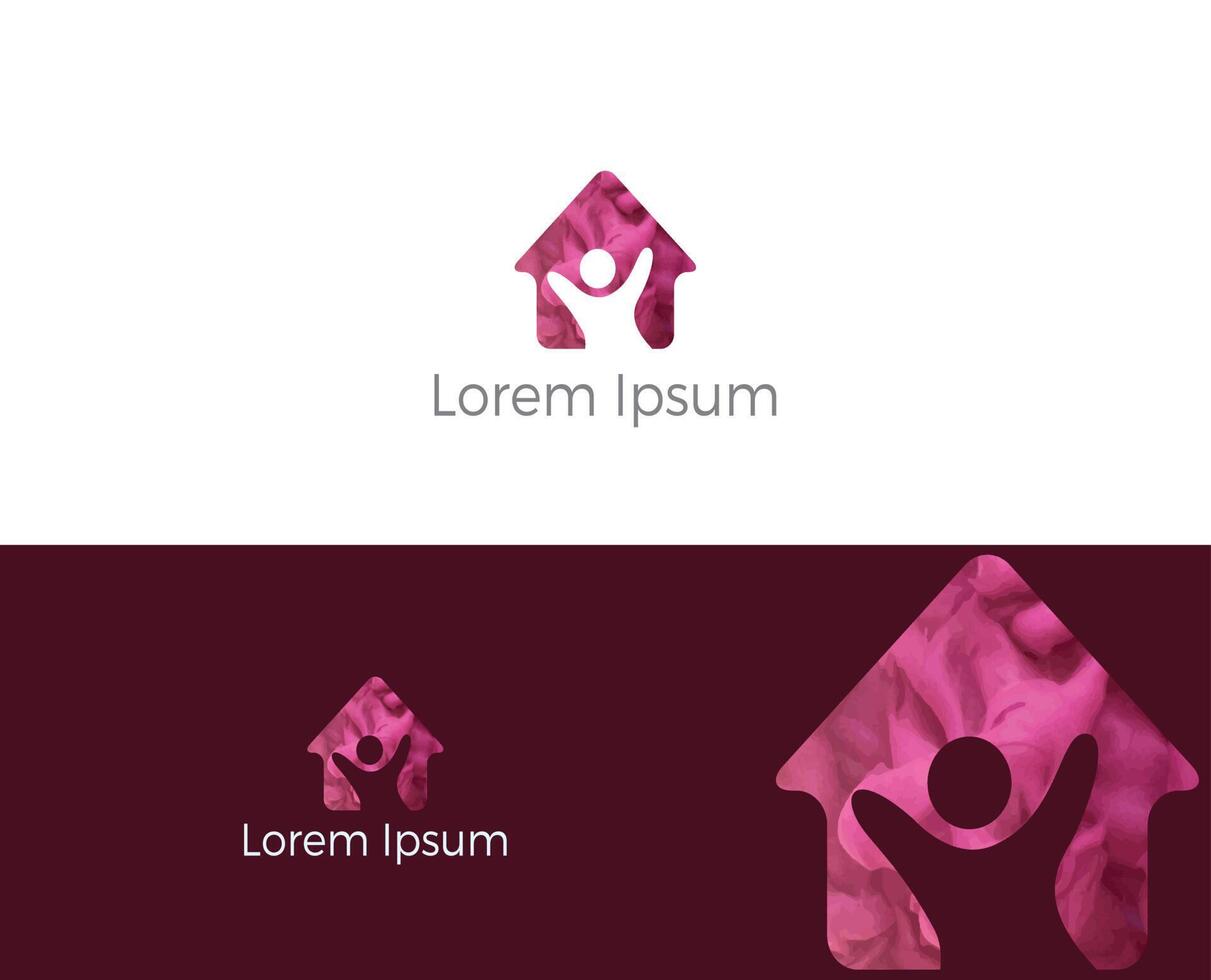 Logo-Design für Wohltätigkeits- und Pflegeheime. Menschen im Home-Vektor-Symbol. vektor
