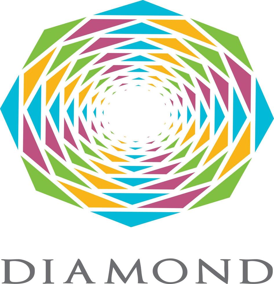 diamant logotyp, förkrossande abstrakt mönster. färgrik dyrbar sten logotyp. vektor