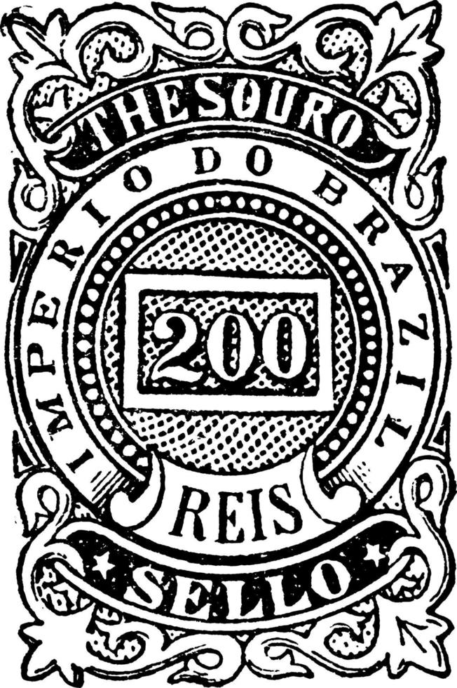 brasilien steuermarke 200 reis, 1887, vintage illustration vektor