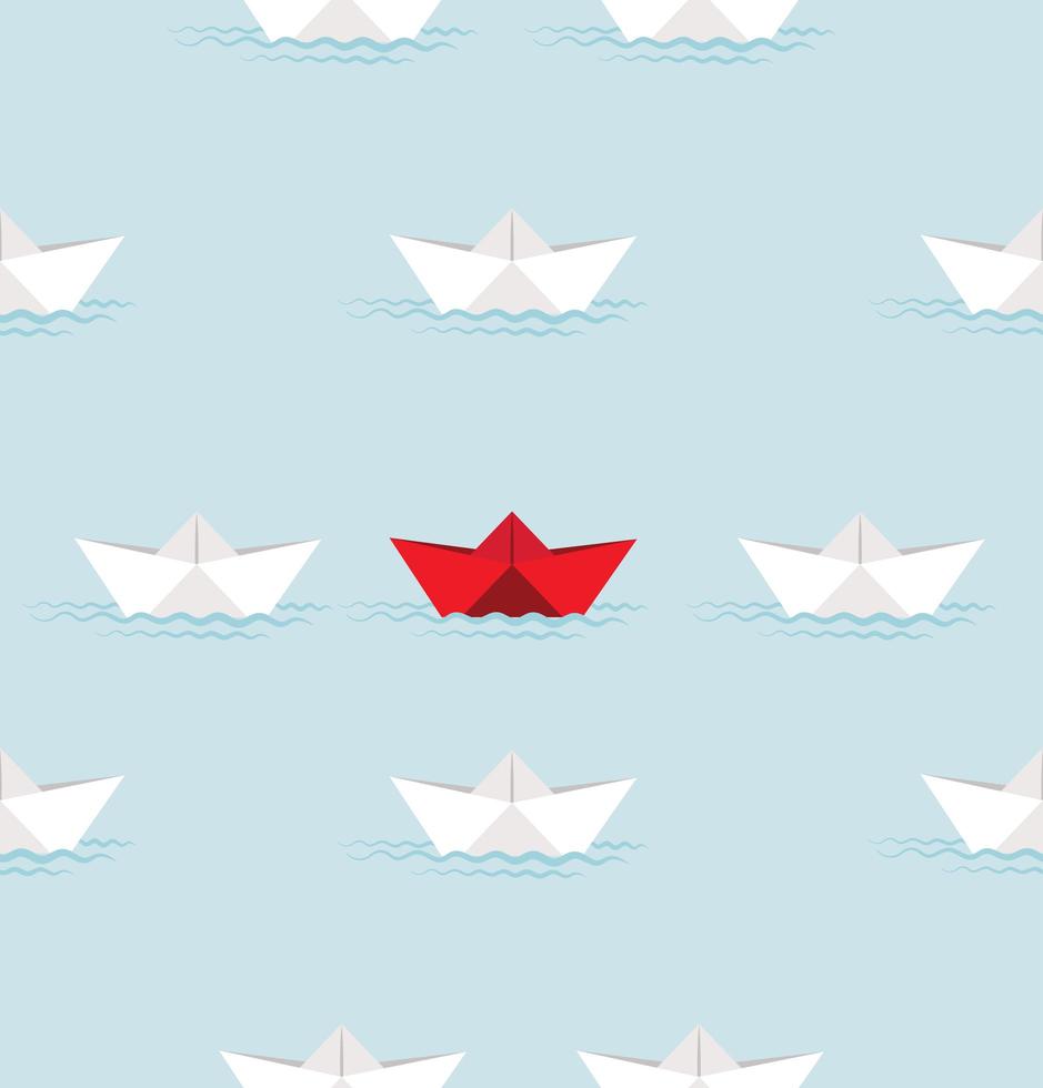 rött pappersbåt och vitbokbåt i vattenmönster vektor