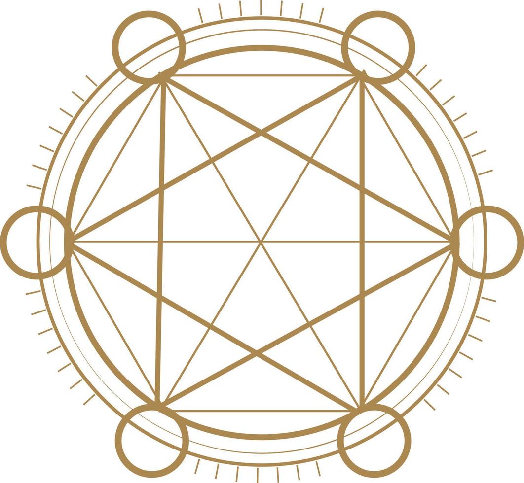 magischer kreis, symbol der mystischen geometrie. lineare alchemie, okkultes, philosophisches zeichen. vektor