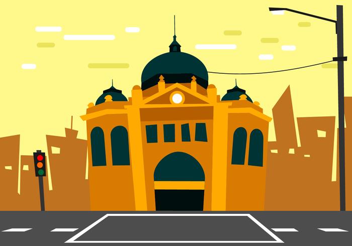 Flinders Street Station Verzerrung Illustration Stil Vektor