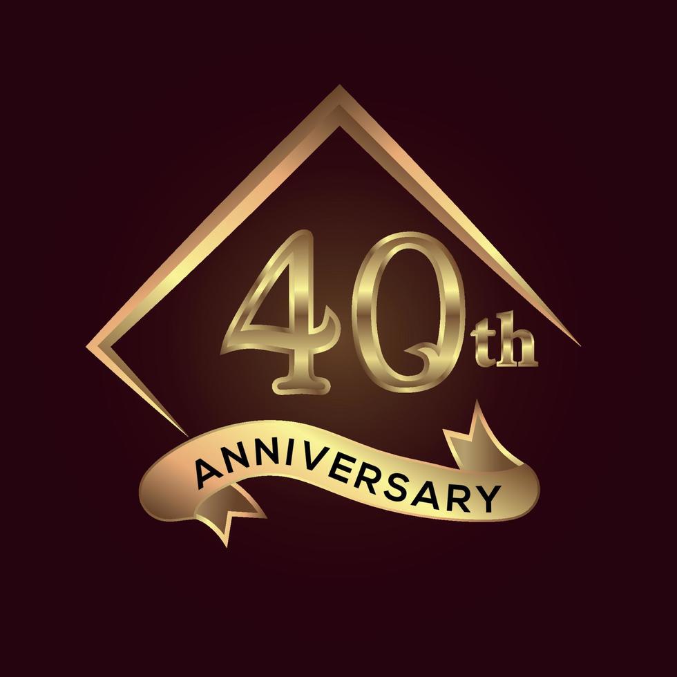 40 år årsdag firande. årsdag logotyp med fyrkant och elegans gyllene Färg isolerat på röd bakgrund, vektor design för firande, inbjudan kort, och hälsning kort