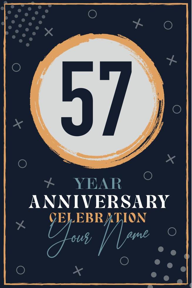 57 år årsdag inbjudan kort. firande mall modern design element mörk blå bakgrund - vektor illustration