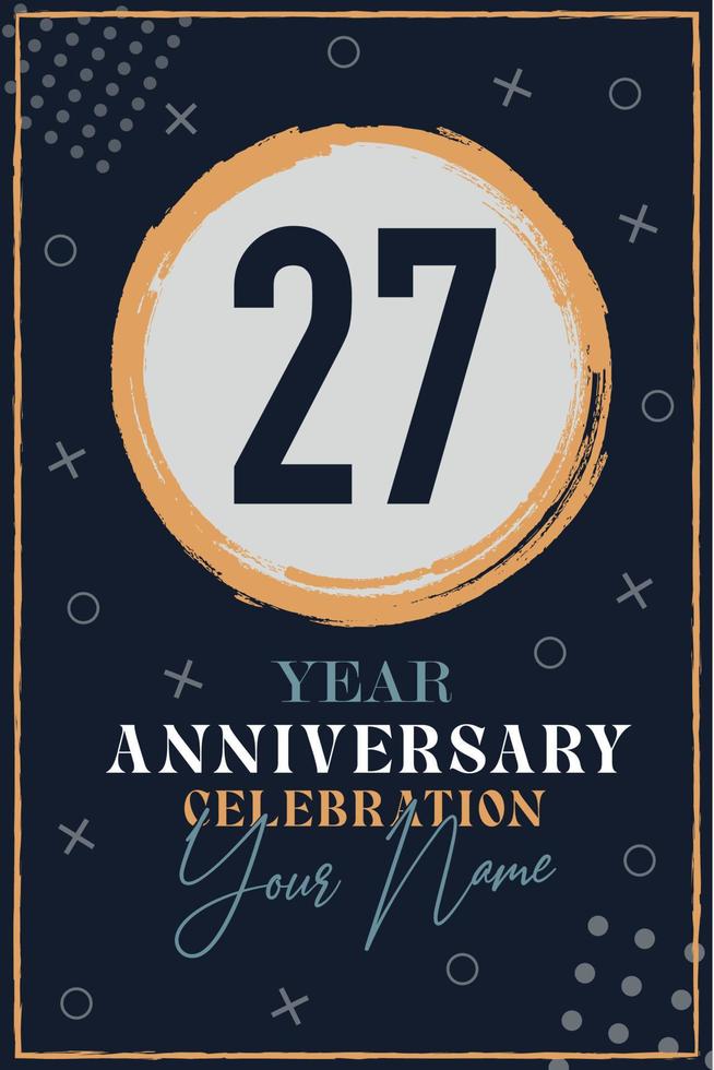 27 år årsdag inbjudan kort. firande mall modern design element mörk blå bakgrund - vektor illustration