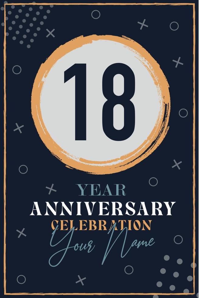 18 år årsdag inbjudan kort. firande mall modern design element mörk blå bakgrund - vektor illustration