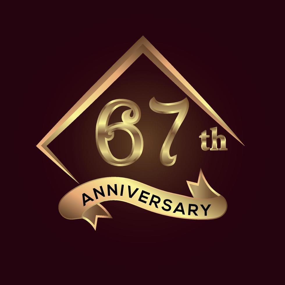 67 år årsdag firande. årsdag logotyp med fyrkant och elegans gyllene Färg isolerat på röd bakgrund, vektor design för firande, inbjudan kort, och hälsning kort
