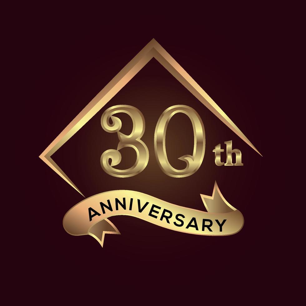 30-jährige Jubiläumsfeier. Jubiläumslogo mit quadratischer und eleganter goldener Farbe isoliert auf rotem Hintergrund, Vektordesign für Feier, Einladungskarte und Grußkarte vektor