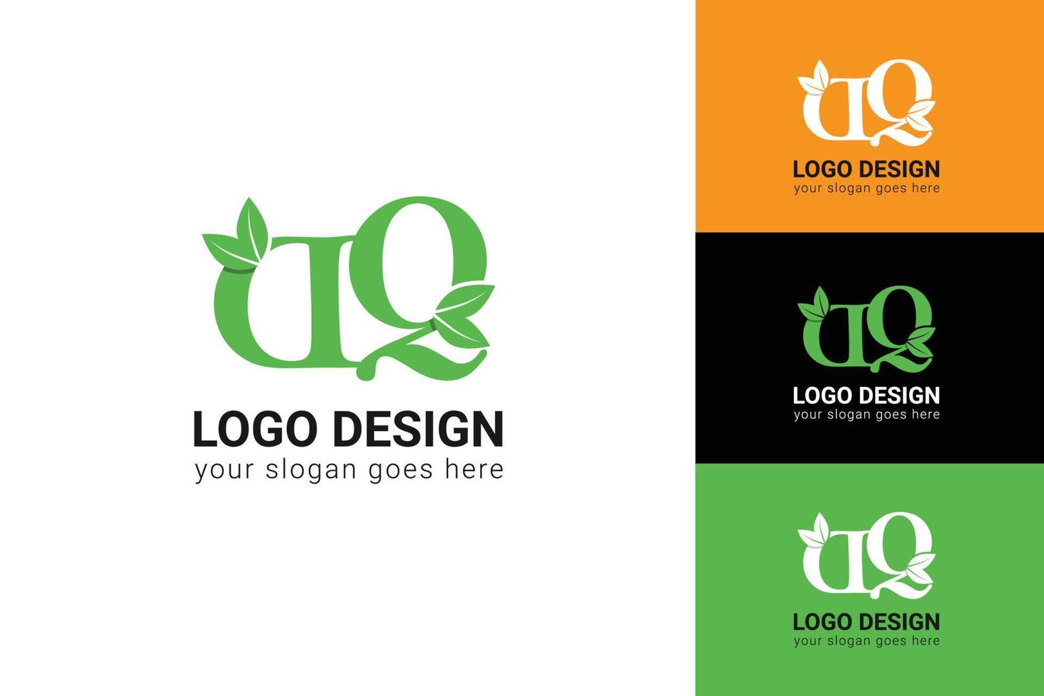 dq-Buchstaben Öko-Logo mit Blatt. vektorschrift für naturplakate, umweltfreundliches emblem, vegane identität, kräuter- und botanische karten usw. ökologie dq buchstaben logo mit blatt. vektor