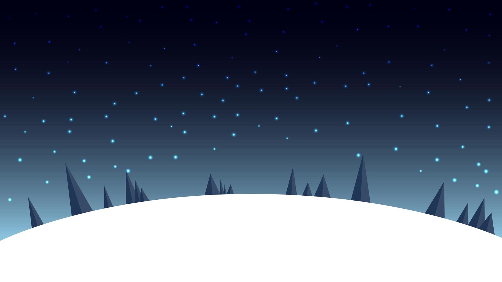 tecknad natt vinterlandskap med stjärnhimmel vektor
