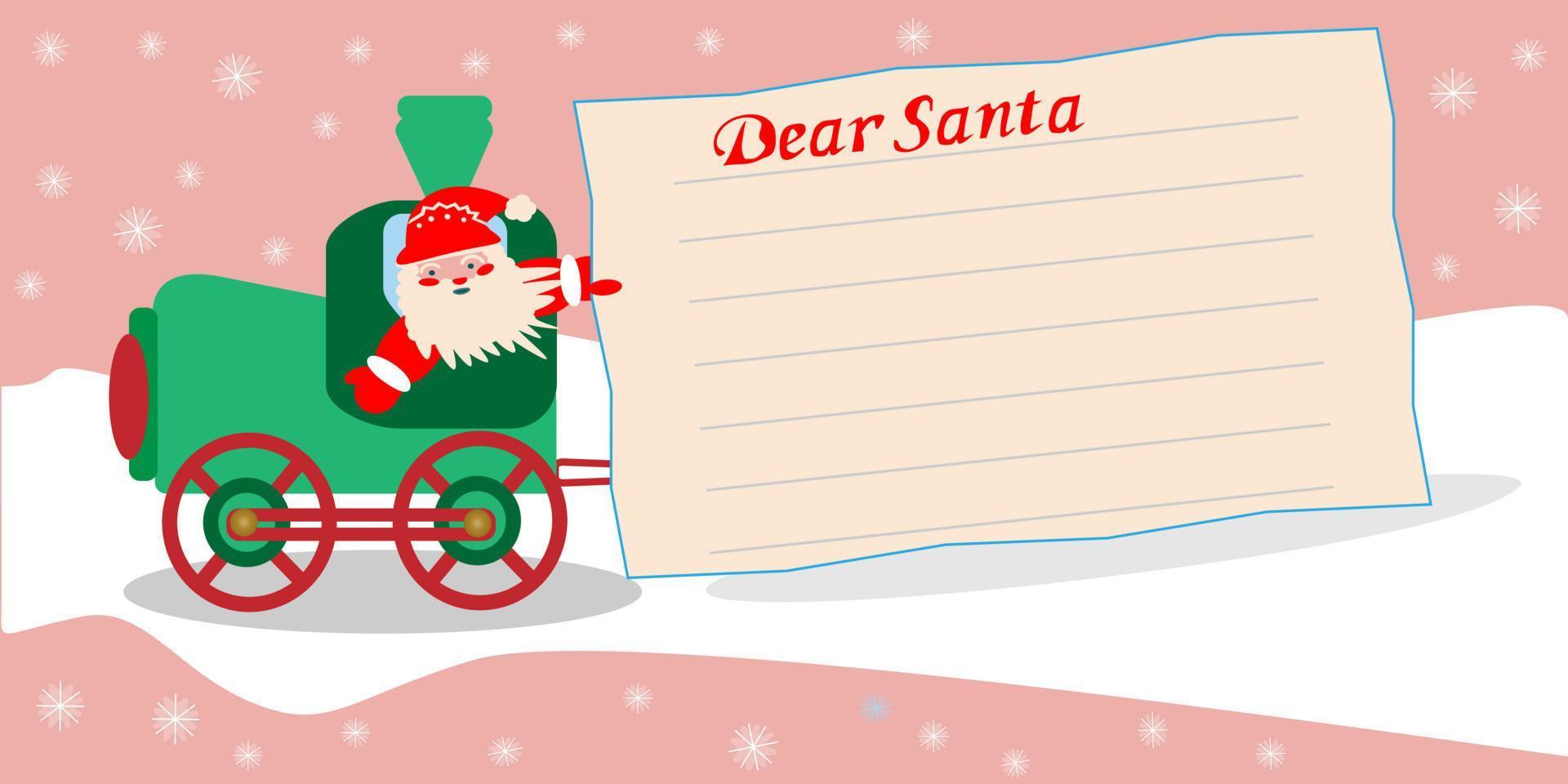 jul kort med santa claus på en ånga lokomotiv brev till santa vektor