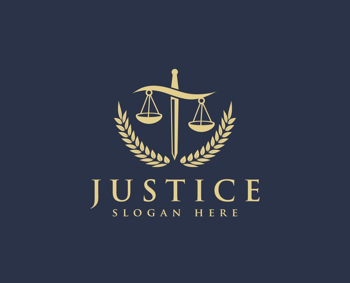 Gerechtigkeitslogo, Vektor des Gesetzeslogodesigns, Anwaltskanzlei