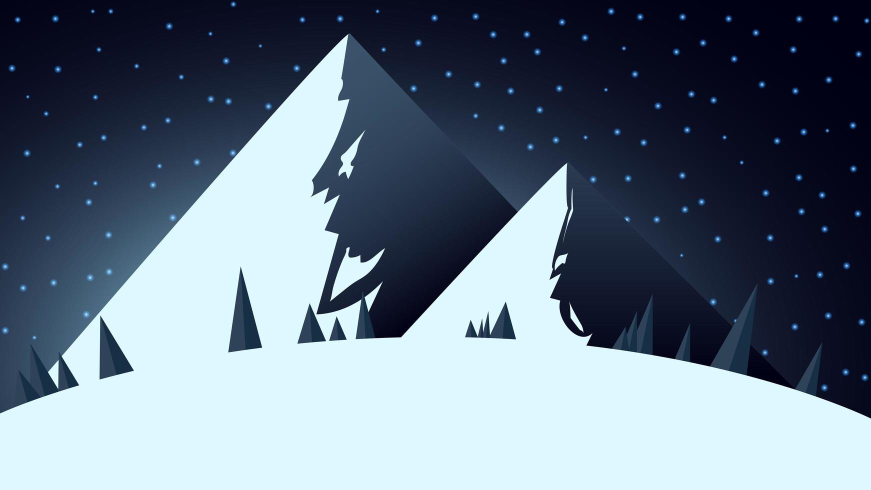 vinterlandskap med två stora snöiga berg vektor