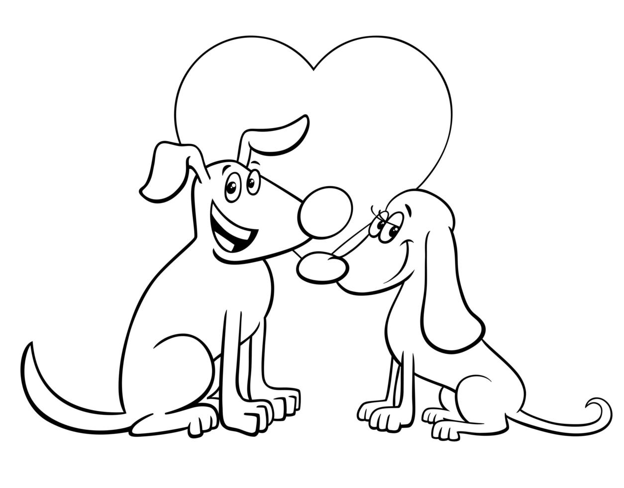 Alla hjärtans-kort med kärlek hundar färg bok vektor
