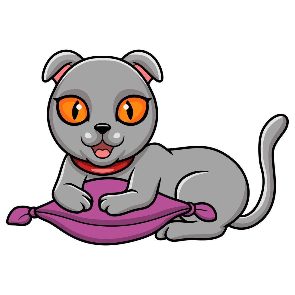 niedlicher schottischer faltenkatzen-cartoon auf dem kissen vektor