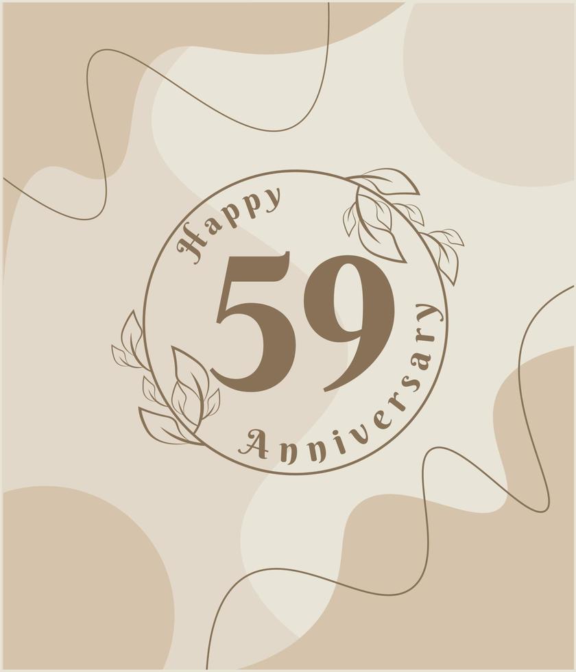 59-jähriges Jubiläum, minimalistisches Logo. braune Vektorillustration auf minimalistischem Laubschablonendesign, Blattlinienzeichnung mit abstraktem Vintage-Hintergrund. vektor