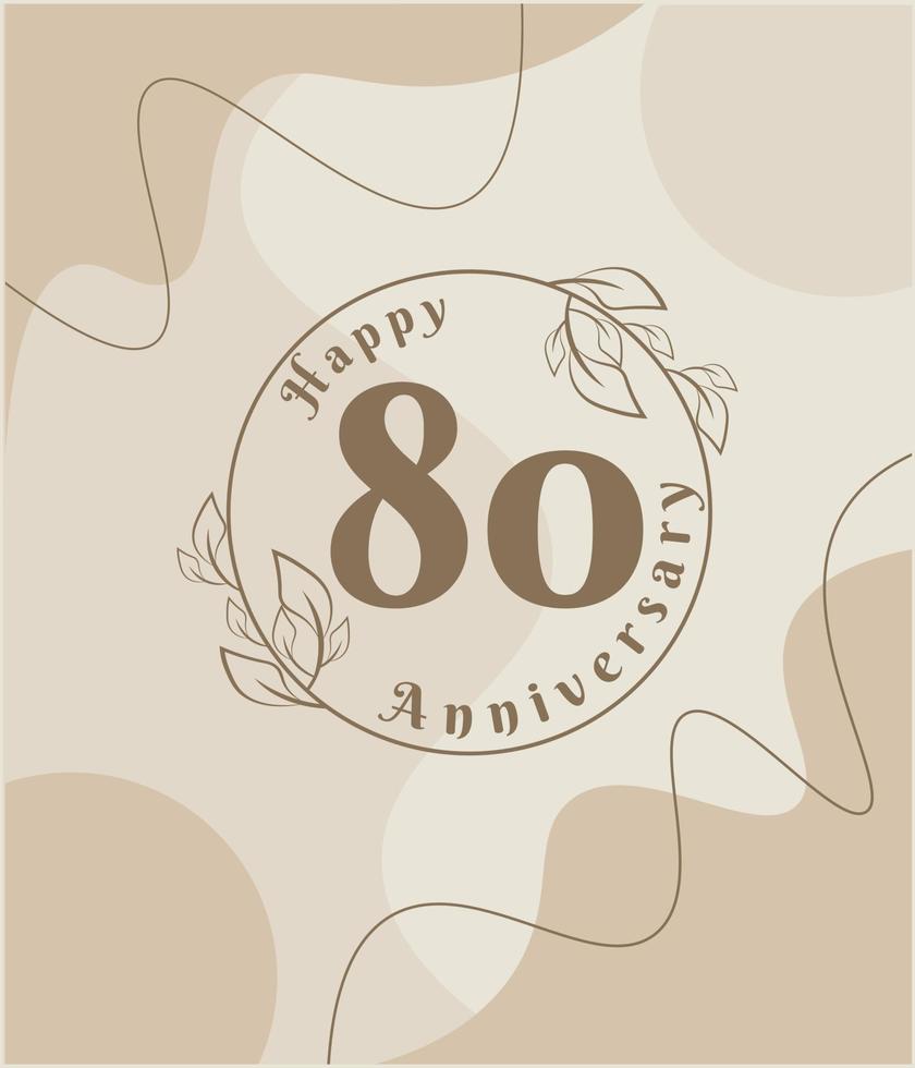 80 år årsdag, minimalistisk logotyp. brun vektor illustration på minimalistisk lövverk mall design, löv linje konst bläck teckning med abstrakt årgång bakgrund.